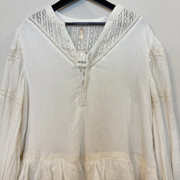 FREE PEOPLE Sachi Long Sleeve Ruffle Minidress in Ivory Size Large NWT - Picture 7 of 16